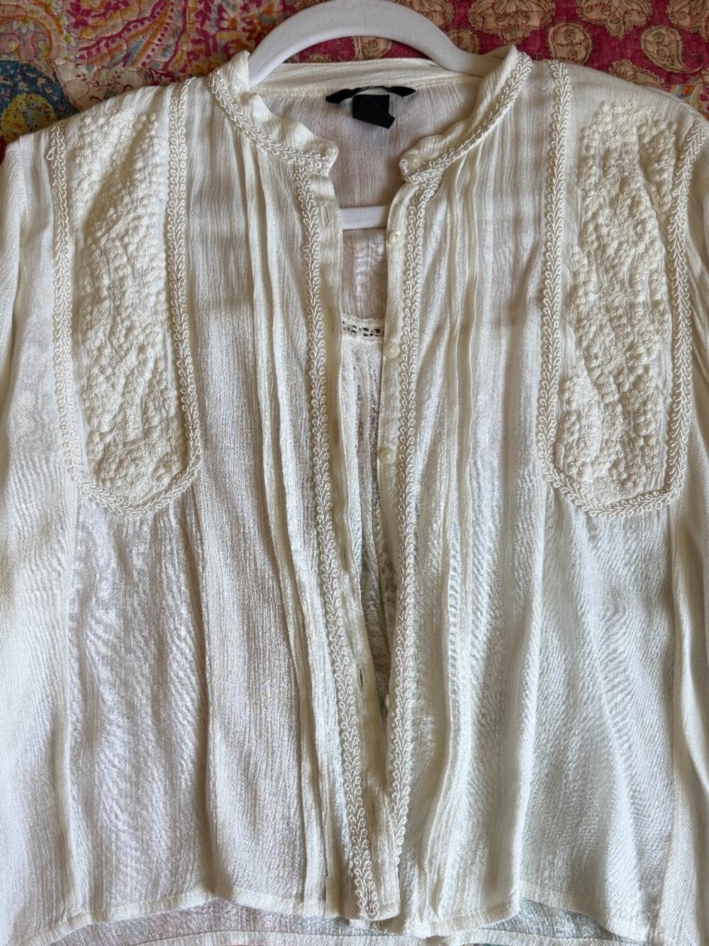 H & M Boho Embroidered Button Shirt with Fringe Trim Size 2